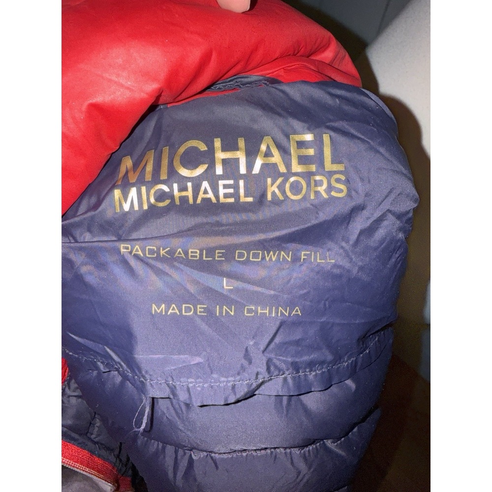MICHAEL KORS Red Quilted Lg Packable Puffer Down Jacket Coat Gold Zip L5 - Picture 9 of 9